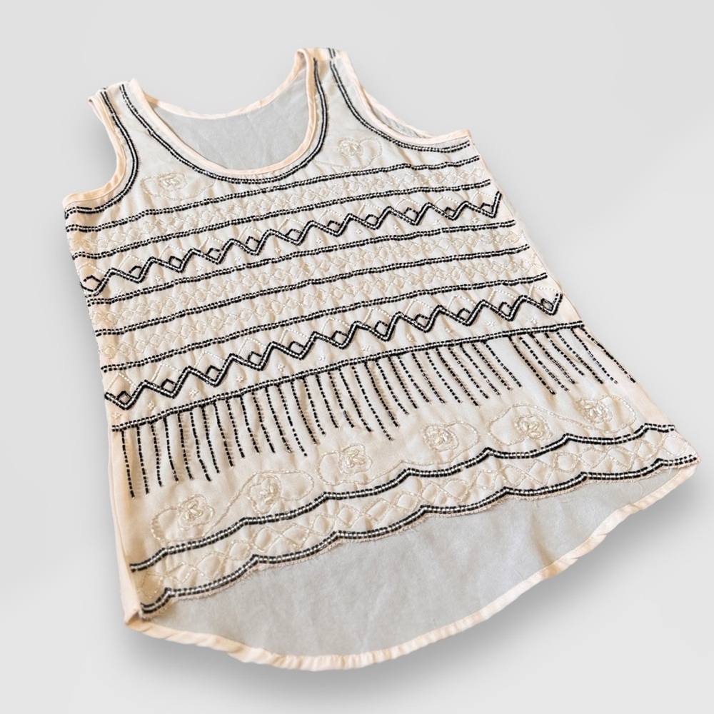 Sheer Blush Beaded Boho Romantic Sleeveless Shirt